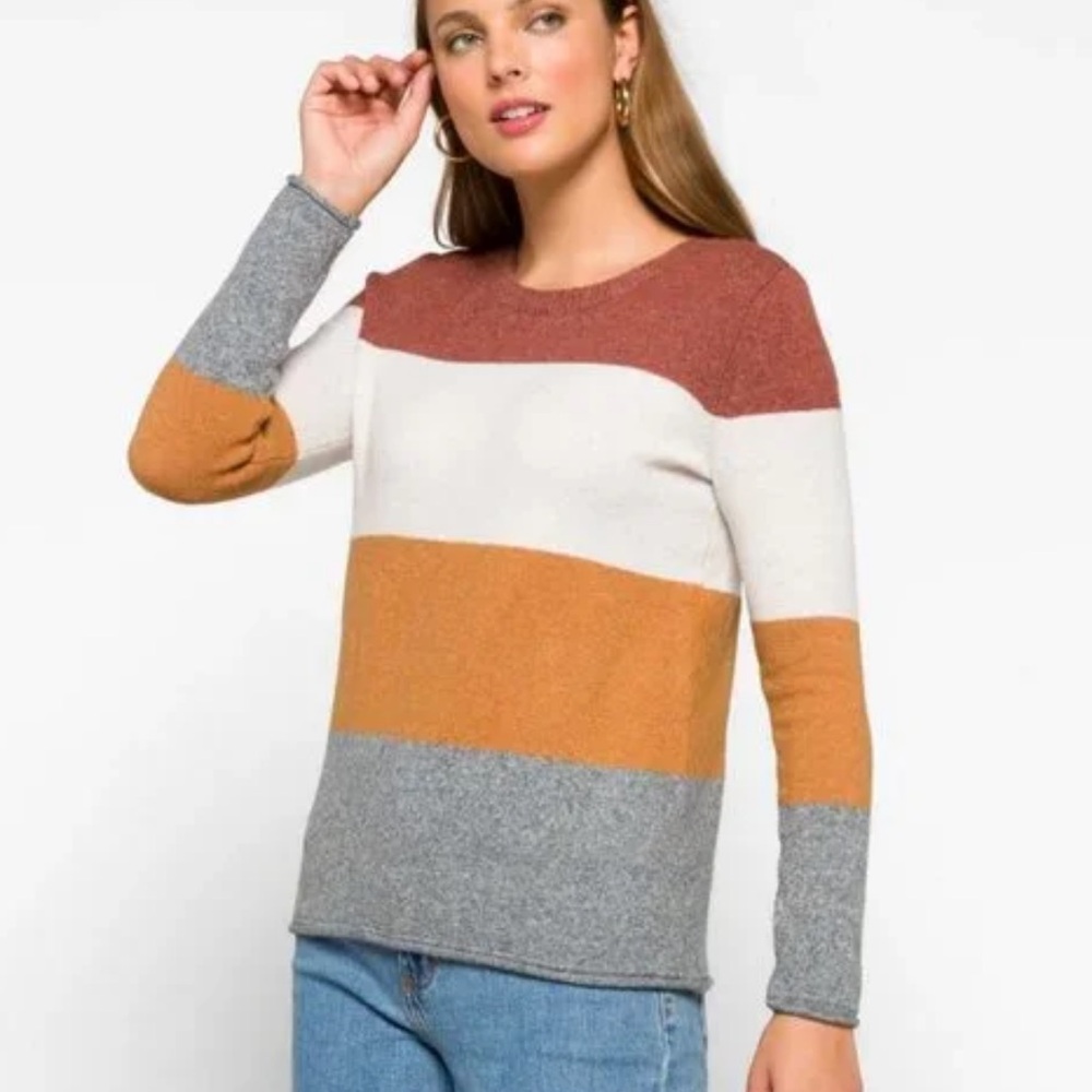 PINQUE Gina Crew Neck Striped Pullover Color Block Sweater Ladies Large